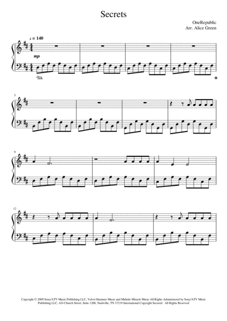 Secrets (arr. Alice Green)