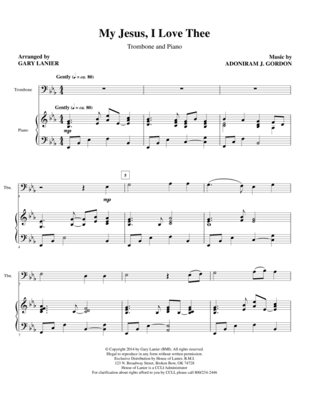 MY JESUS I LOVE THEE (Trombone/Piano and Trb Part) (arr. Gary Lanier)