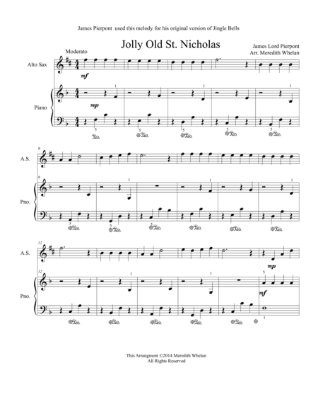 Christmas Duets for Alto Saxophone & Piano:  Jolly Old St. Nicholas (arr. Meredith Whelan)