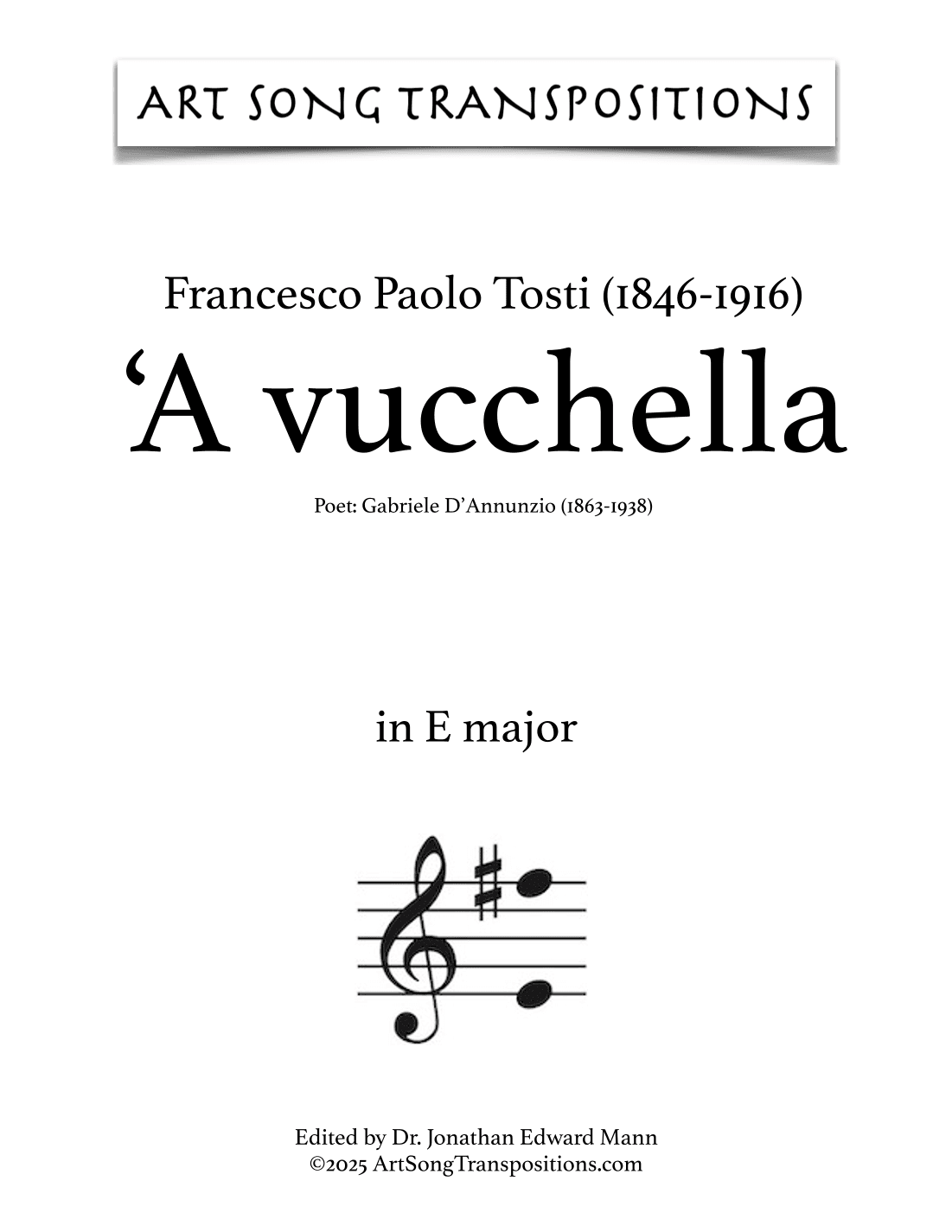 TOSTI: 'A vucchella (transposed to E major) (arr. ArtSongTranspositions.com)