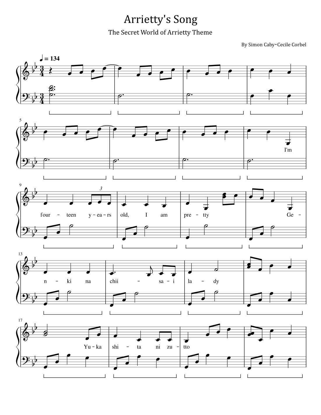 Arrietty's Song (english Version) (arr. poon)