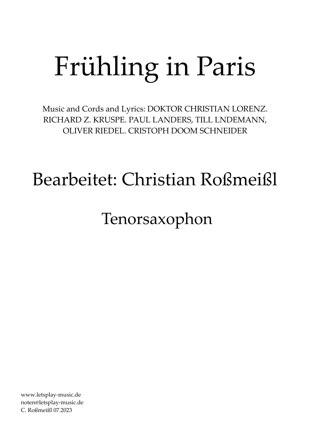 Fruehling In Paris (arr. Christian Roßmeißl)