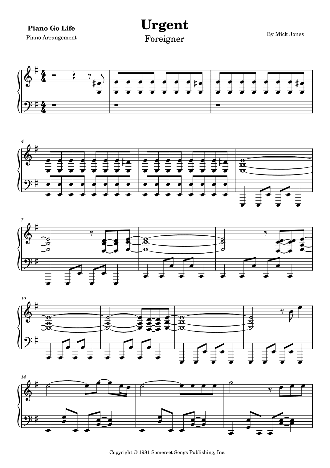 Urgent (arr. Piano Go Life)