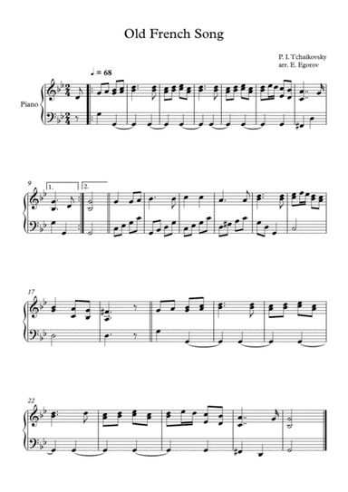 Old French Song, Peter Ilyich Tchaikovsky, For Easy Piano