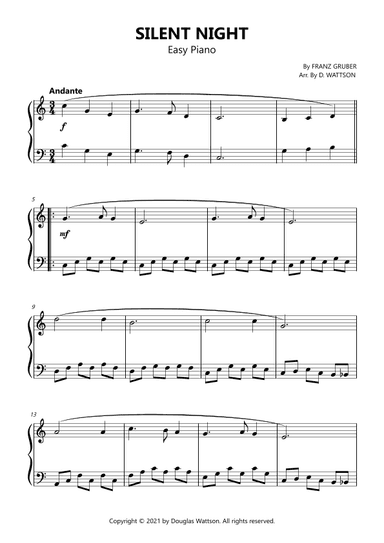 Silent Night sheet music for piano (arr. D. Wattson)