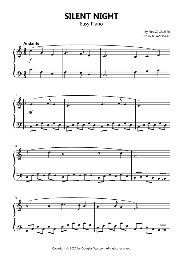 Silent Night sheet music for piano (arr. D. Wattson)
