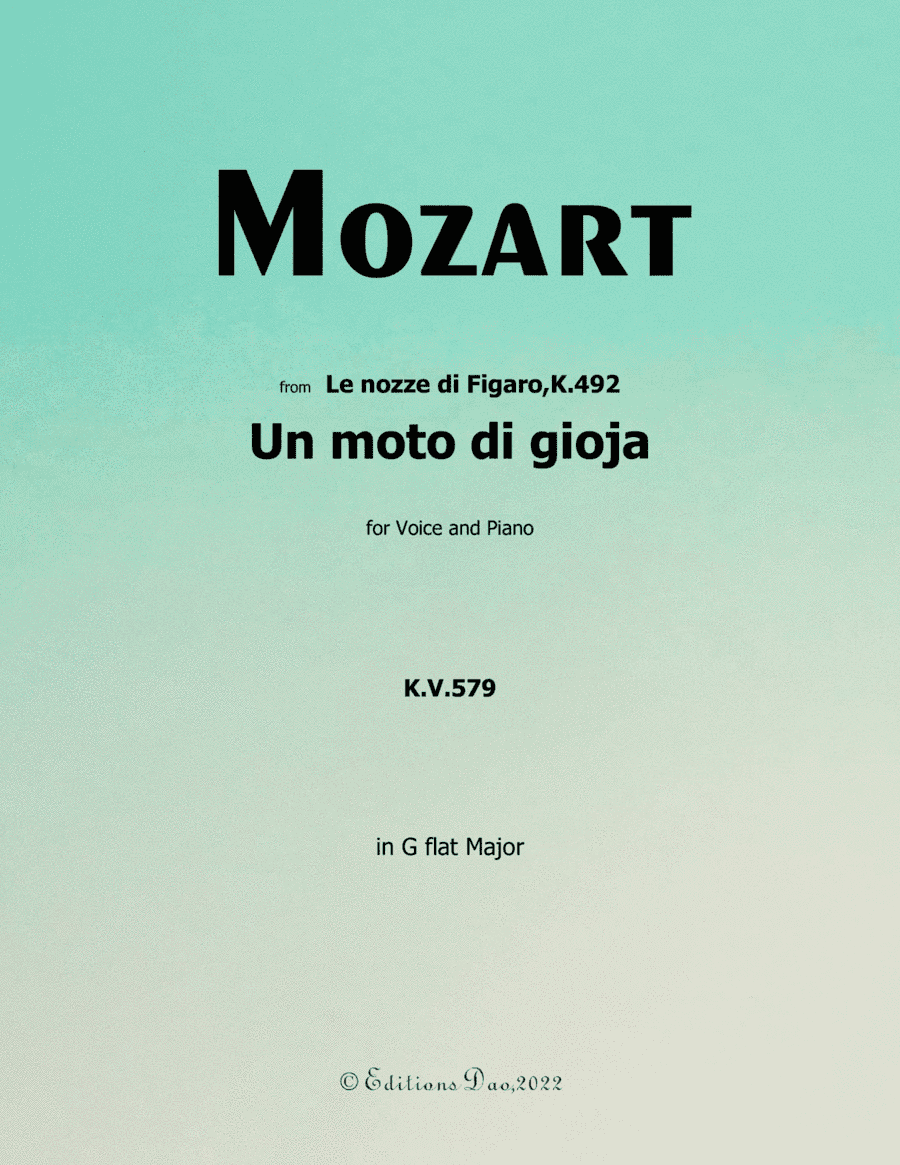 Un moto di gioja, by Mozart, in G flat Major (arr. Editions Dao)