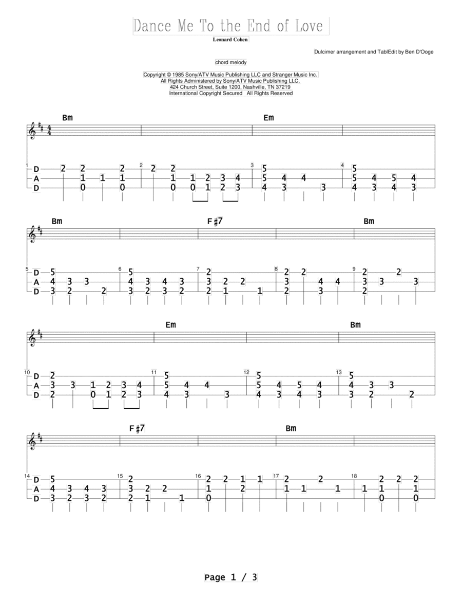 Dance Me To The End Of Love (arr. Ben D'Ooge)
