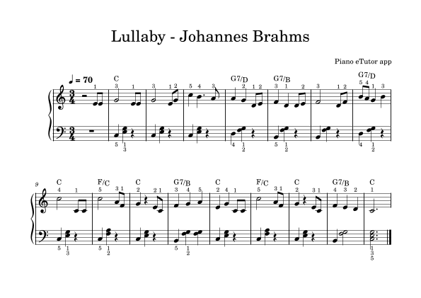 Lullaby (Johannes Brahms) - piano (arr. Piano eTutor app)