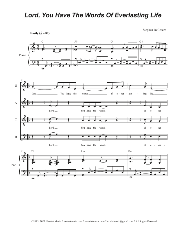 Lord, You Have The Words Of Everlasting Life (Vocal Quartet - (SATB)