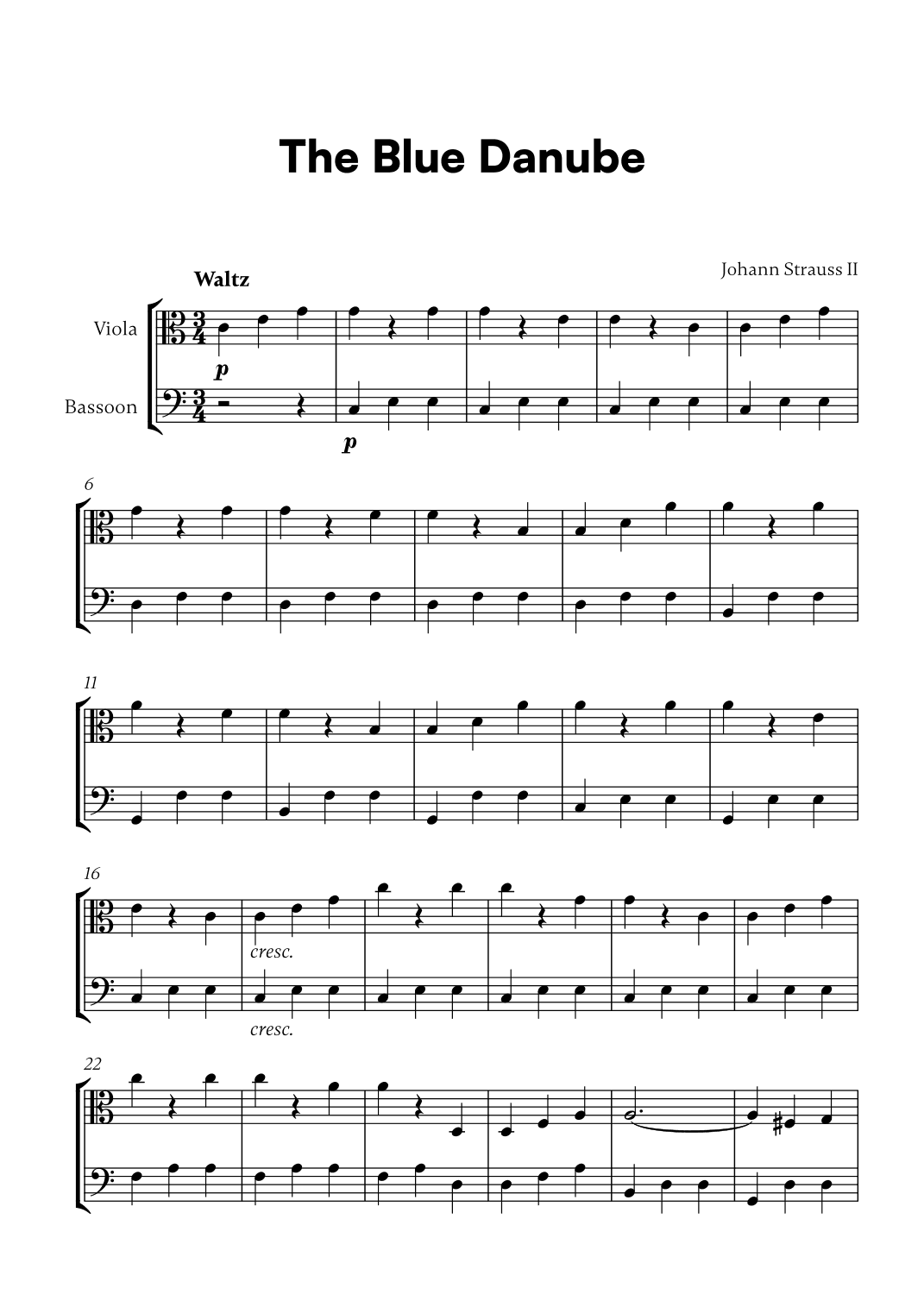 Johann Strauss II - The Blue Danube for Viola and Bassoon (arr. Cadenza Editions)