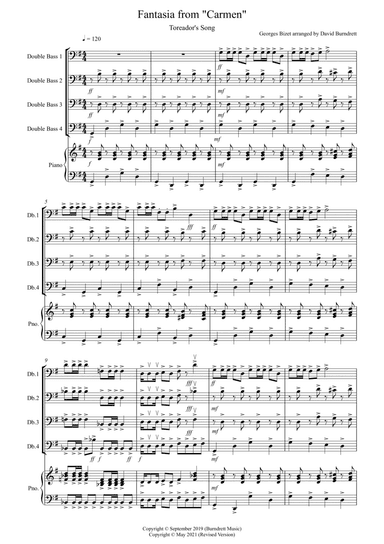 Toreador's Song (fantasia from Carmen) for Double Bass Quartet (arr. David Burndrett)