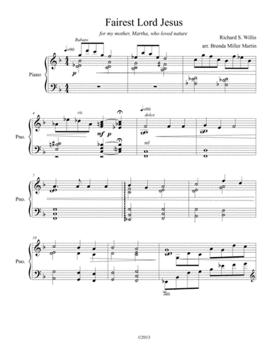 Fairest Lord Jesus (Solo Piano Arrangement) Richard S. Willis Arr. Brenda Martin (arr. Brenda Martin)