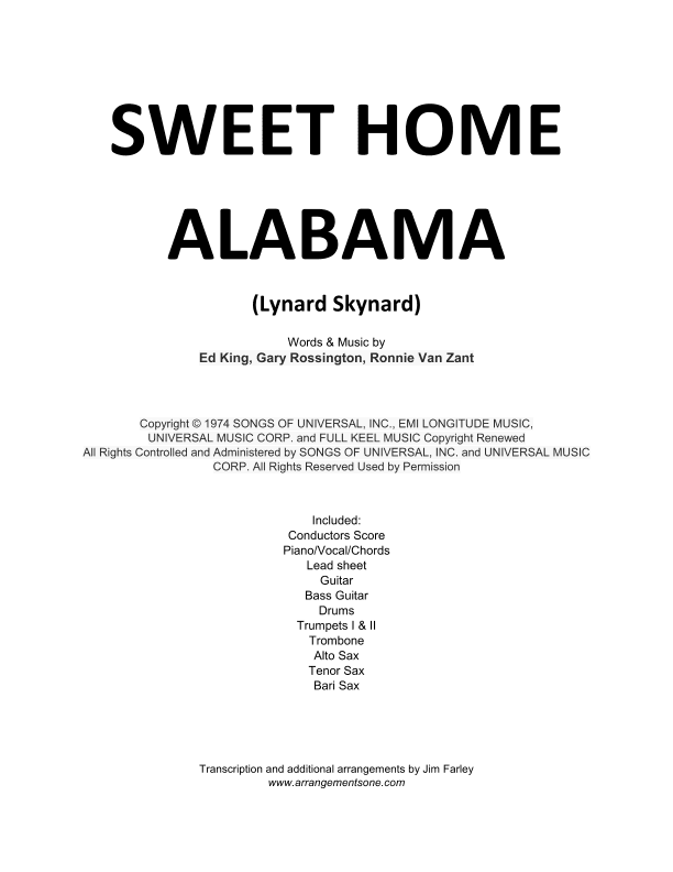 Sweet Home Alabama (arr. Arranged by Jim Farley)