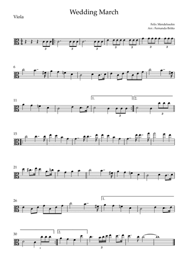 Wedding March (Felix Mendelssohn) for Viola Solo (arr. Fernando Britto)