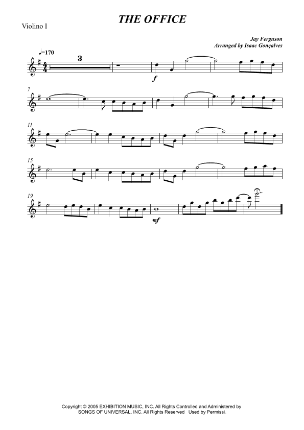 The Office - Theme - Score Only (arr. Isaac Gonçalves)