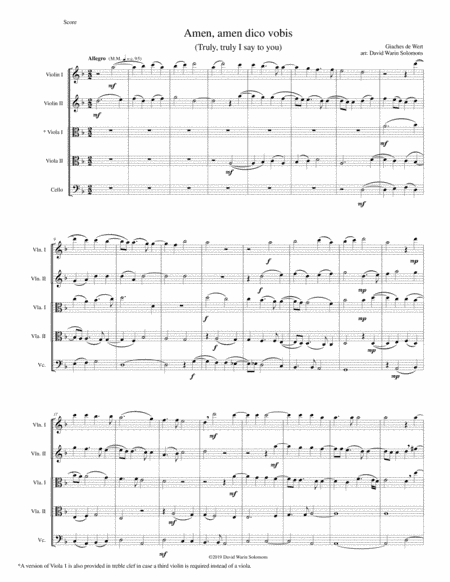 Amen Amen dico vobis (Truly truly I say to you) for string quintet (arr. David Warin Solomons)