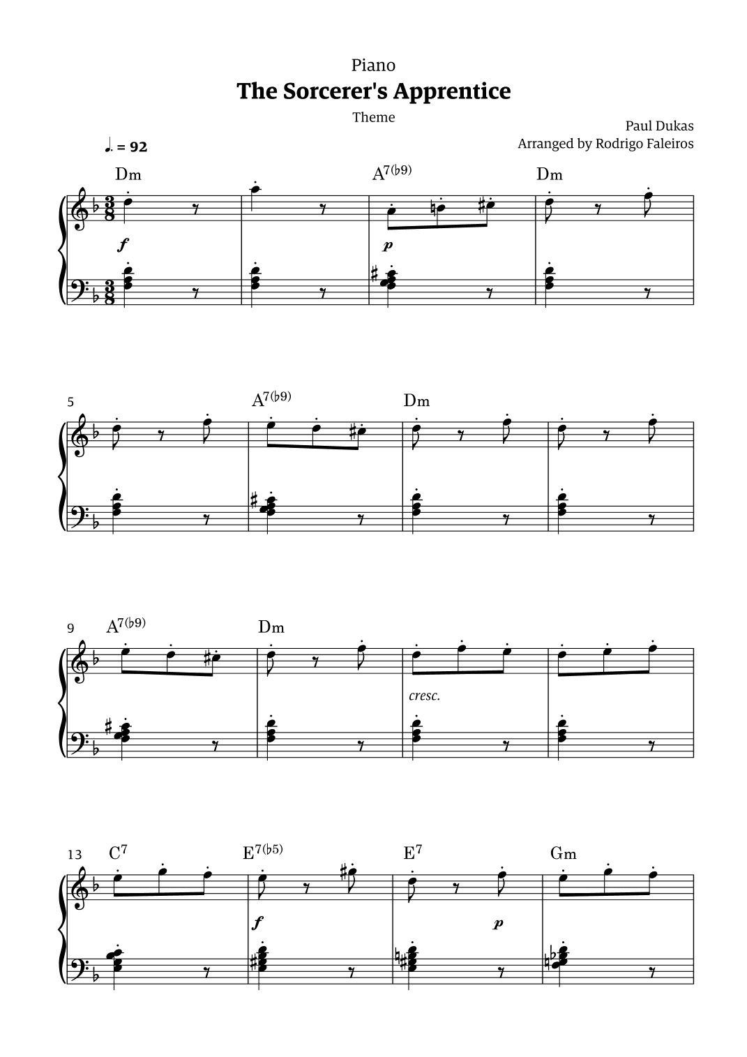 The Sorcerer's Apprentice theme (arr. Rodrigo Faleiros)