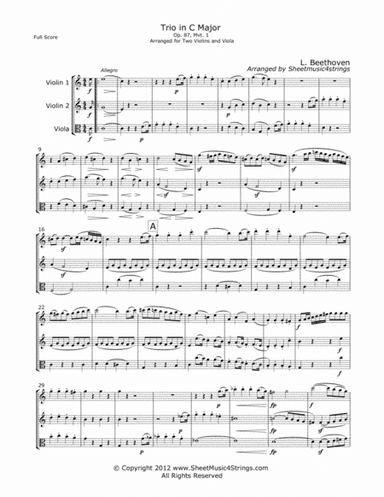 Beethoven, L. - Op. 87 Trio (Mvt. 1) for Two Violins and Viola (arr. Linda M. Scott)