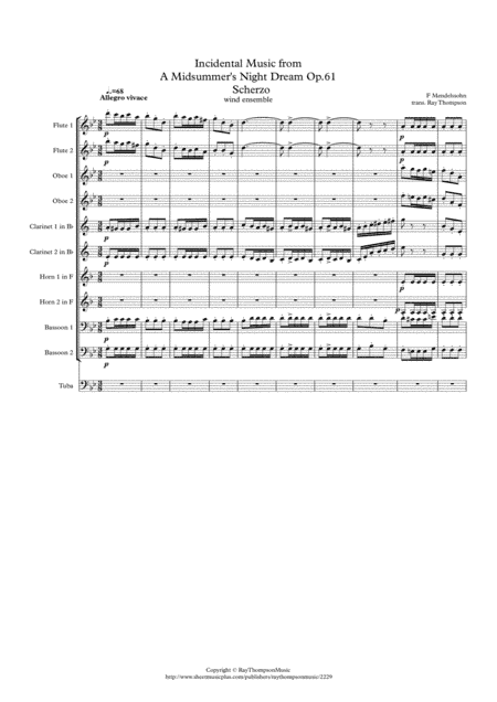 Mendelssohn: Incidental Music from A Midsummer Night's Dream Op.61 No.1 Scherzo - wind dectet & tuba (arr. Ray Thompson)