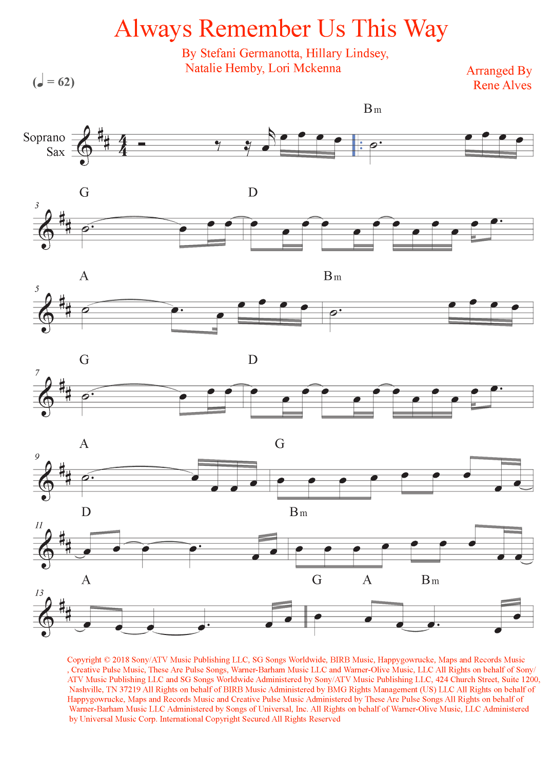 Always Remember Us This Way (arr. Rene Alves)