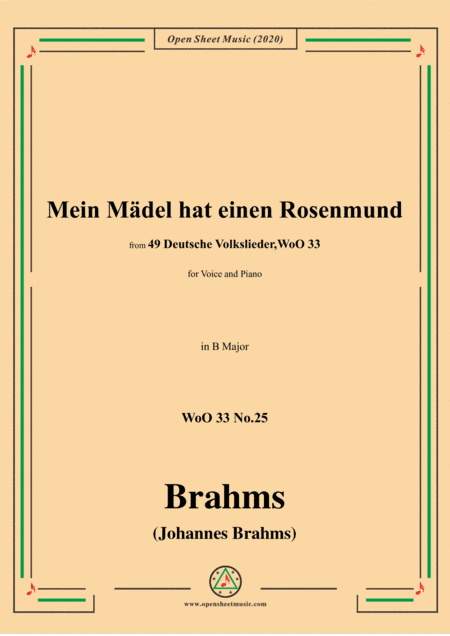 Brahms-Mein Mädel hat einen Rosenmund,WoO 33 No.25,in B Major,for V&Pno (arr. MSM)