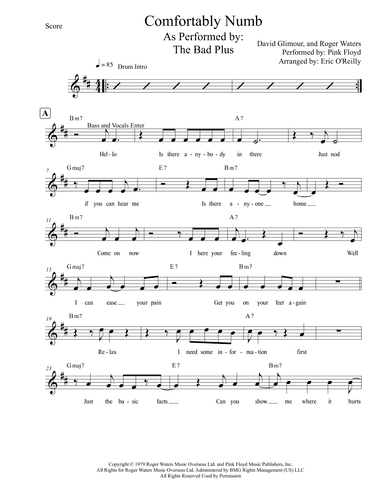 Comfortably Numb - Score Only (arr. Eric O'Reilly)