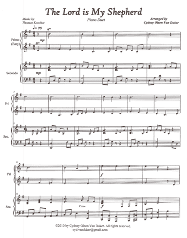 The Lord is My Shepherd piano duet (arr. Cydney Olson Van Duker)