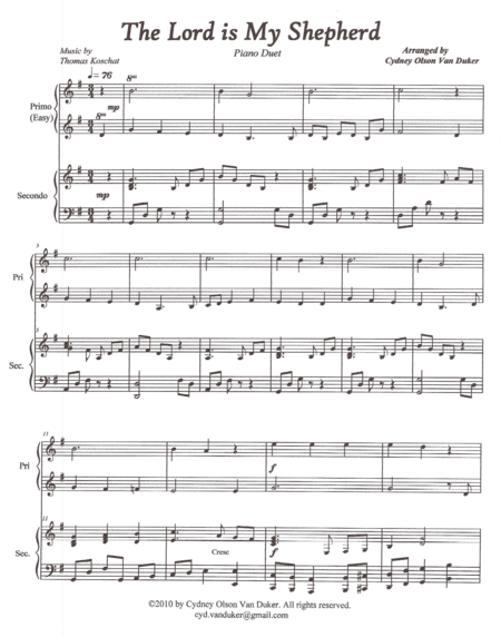 The Lord is My Shepherd piano duet (arr. Cydney Olson Van Duker)