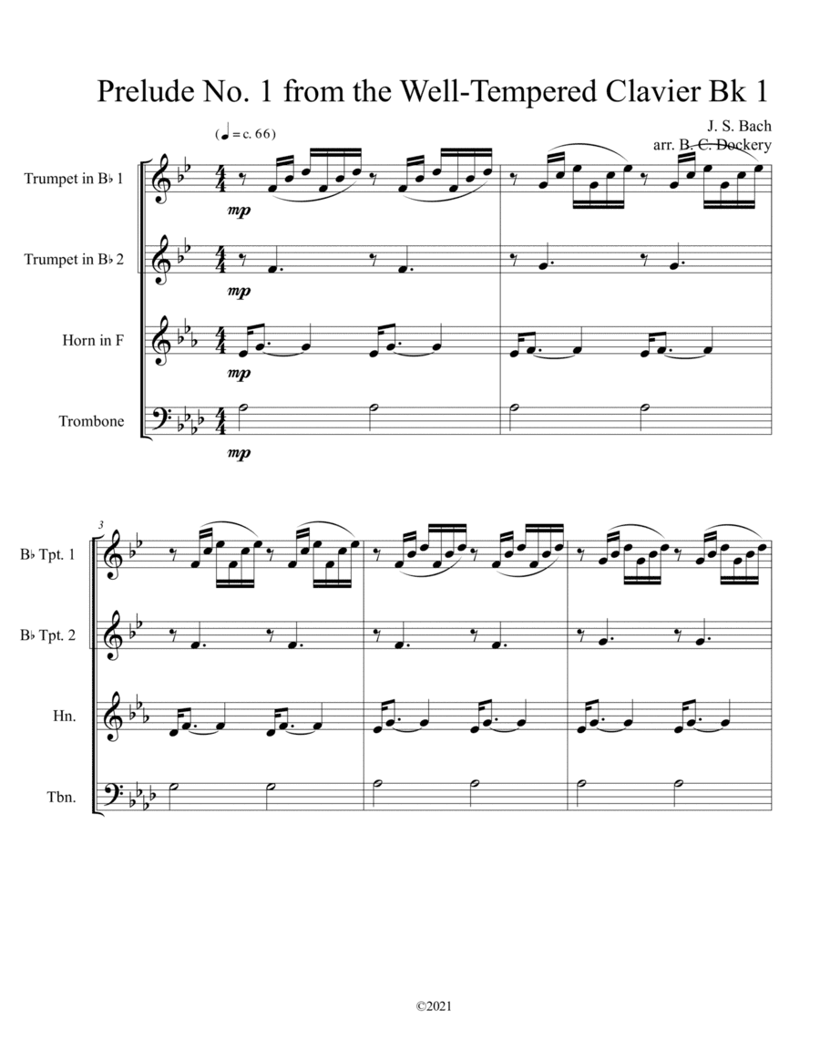 Prelude No.1 from The Well-Tempered Clavier Book 1 BWV 846 (Brass Quartet) (arr. B. C. Dockery)