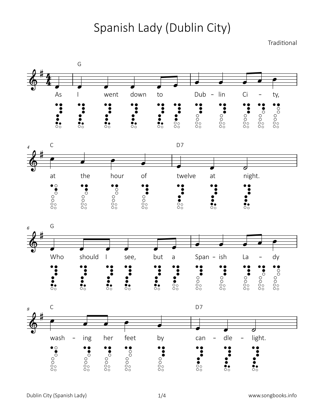 Spanish Lady (Dublin City) (arr. songbooks.info)
