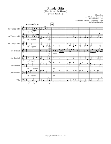 Simple Gifts ('Tis the Gift to Be Simple) (F) (Brass Octet - 3 Trp, 2 Hrn, 2 Trb, 1 Tuba) (Horn lead (arr. Regis Bookshar)