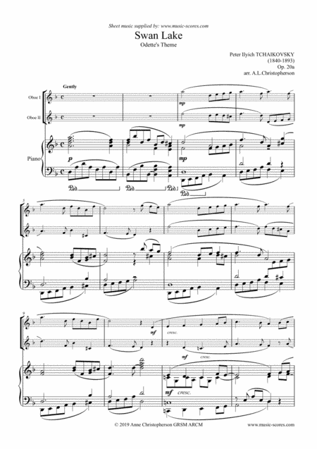Swan Lake - Odette's Theme - 2 Oboes and Piano (arr. Anne L Christopherson GRSM ARCM)