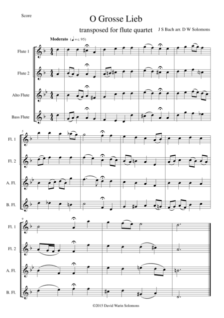 O grosse Lieb for flute quartet (arr. David Warin Solomons)