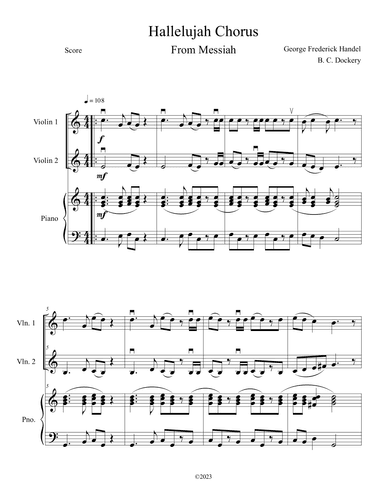 Hallelujah Chorus from Messiah (Violin Duet with Piano Accompaniment) (arr. B. C. Dockery)