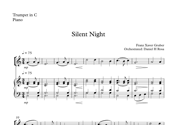 Silent Night - Christmas Carol - C Trumpet and Piano (arr. Daniel H Rosa)