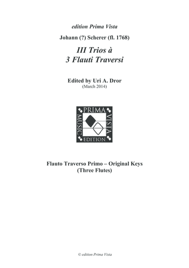 Johann Scherer, III Trios for Three Flutes, Parts (arr. Uri A. Dror - edition Prima Vista)