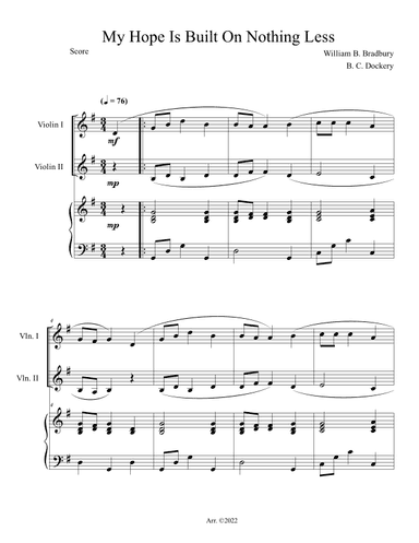 My Hope Is Built On Nothing Less (Violin Duet with Piano Accompaniment) (arr. B. C. Dockery)