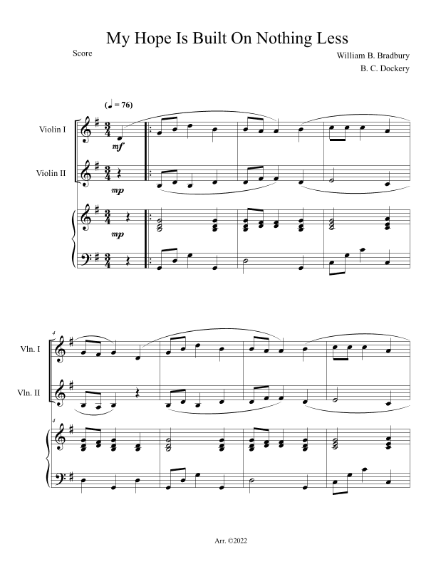 My Hope Is Built On Nothing Less (Violin Duet with Piano Accompaniment) (arr. B. C. Dockery)