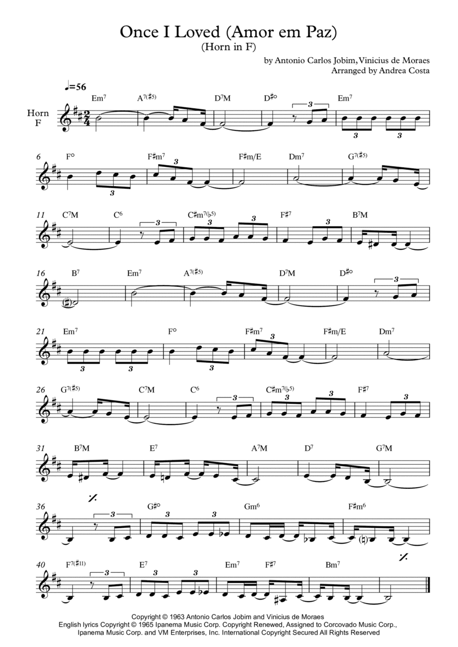 Once I Loved (amor Em Paz) (love In Peace) (arr. Andrea Costa)
