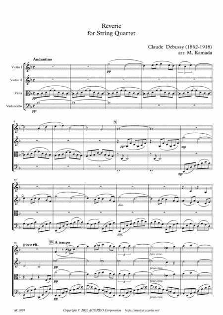 Reverie for String Quartet (arr. Mikio Kamada)