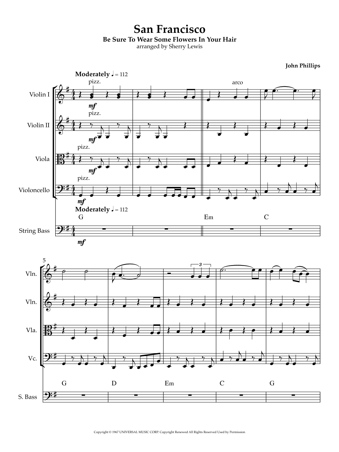 San Francisco (be Sure To Wear Some Flowers In Your Hair) (arr. Sherry Lewis)