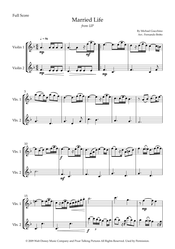 Married Life (arr. Arrangement of the song Married Life (from UP) for Violin Duo.)
