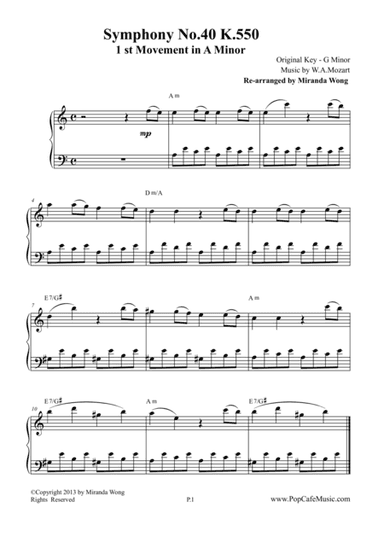 Symphony No.40 K.550 - 1st Movement for Piano Solo (A Minor) (arr. Miranda Wong)