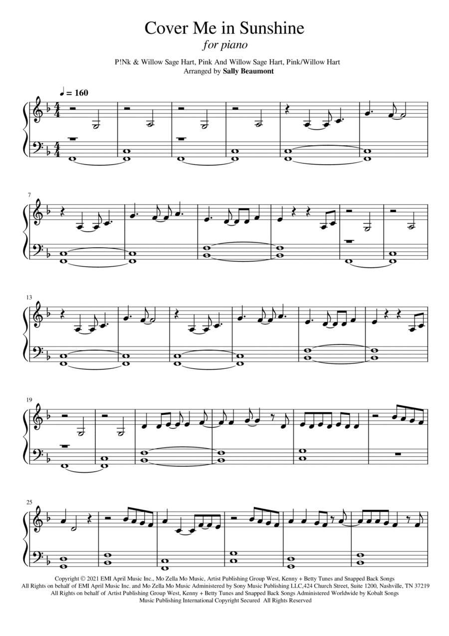 Cover Me In Sunshine (arr. Sally Beaumont)