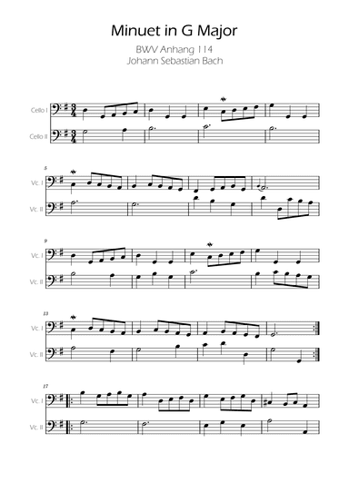 Minuet in G major BWV Anh. 114 - Bach - Cello Duet (arr. Ygor Nunes)