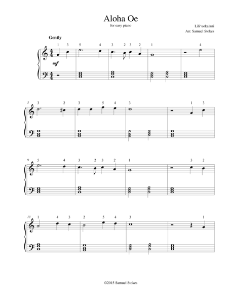 Aloha Oe - for easy piano (arr. Samuel Stokes)