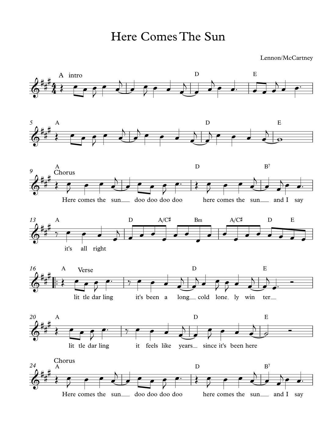 Here Comes The Sun (arr. Nathan Kersey-Wilson)