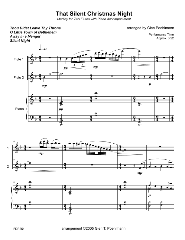THAT SILENT CHRISTMAS NIGHT medley - FLUTE DUET (or Flute & Violin) with Piano (arr. Glen Poehlmann)