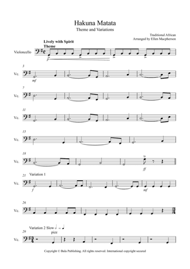 Hakuna Matata Theme & Variation - Easy String Quartet - Cello (arr. Ellen Macpherson)